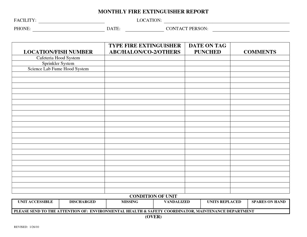 Fire Extinguisher Inspection Log Template Fire Extinguisher