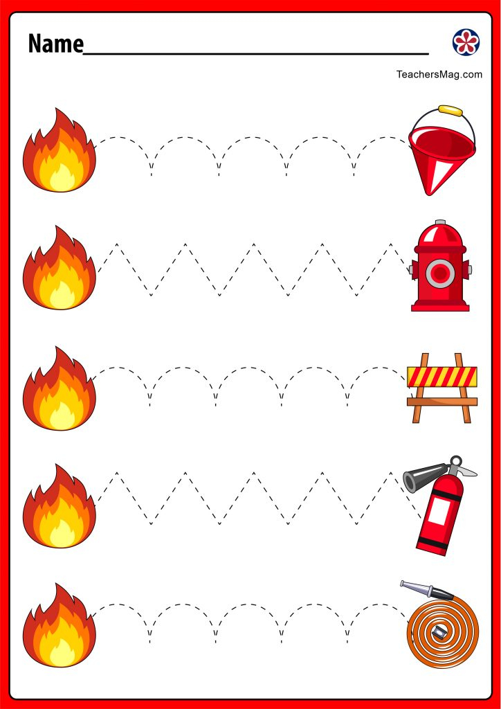 Fire Safety Themed Tracing Worksheets For Pre K And Kindergarten Kids 2 