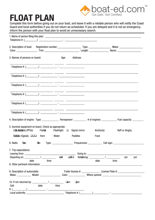 Float Plan Template Printable Pdf Download