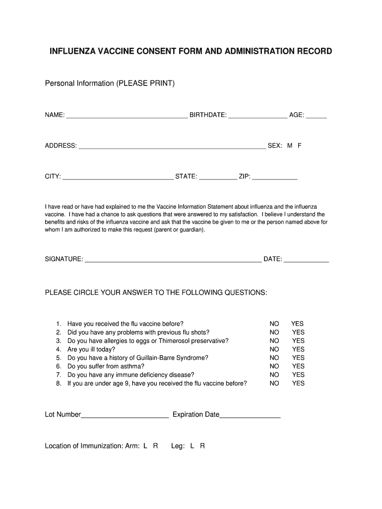 Flu Vaccine Form 2019 Printable Fill Out Sign Online DocHub