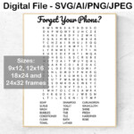 Forget Your Phone Bathroom Word Search SVG AI JPEG png Etsy