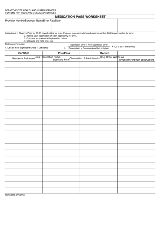 Form Cms 677 Medication Pass Worksheet Printable Pdf Download