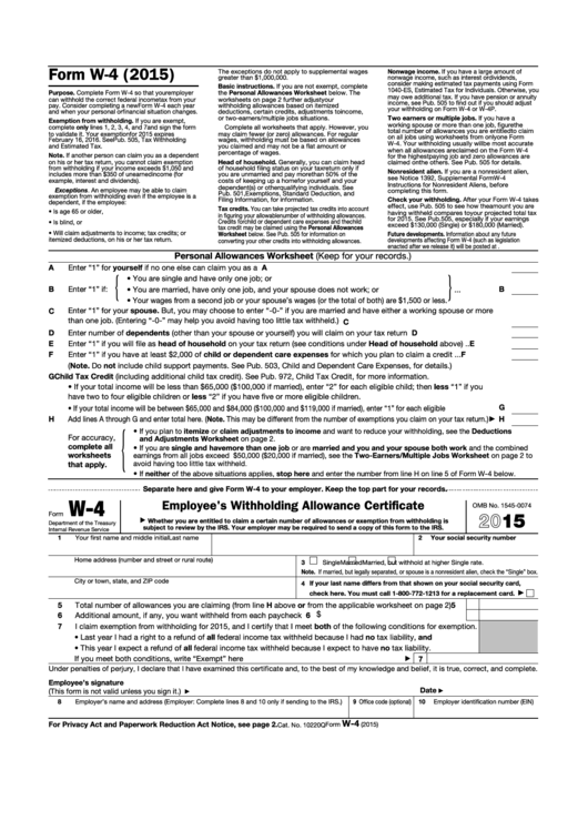 Form W 4 Employees Withholding Allowance Certificate Editorial Stock