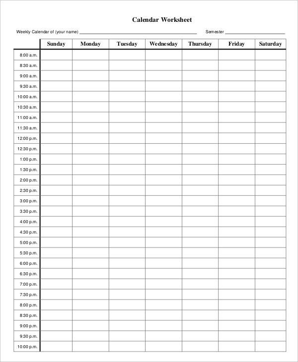 FREE 10 Hourly Calendar Template In Google Docs MS Word Pages 