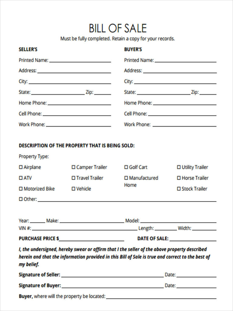 FREE 28 Sample Bill Of Sale Forms In PDF Ms Word