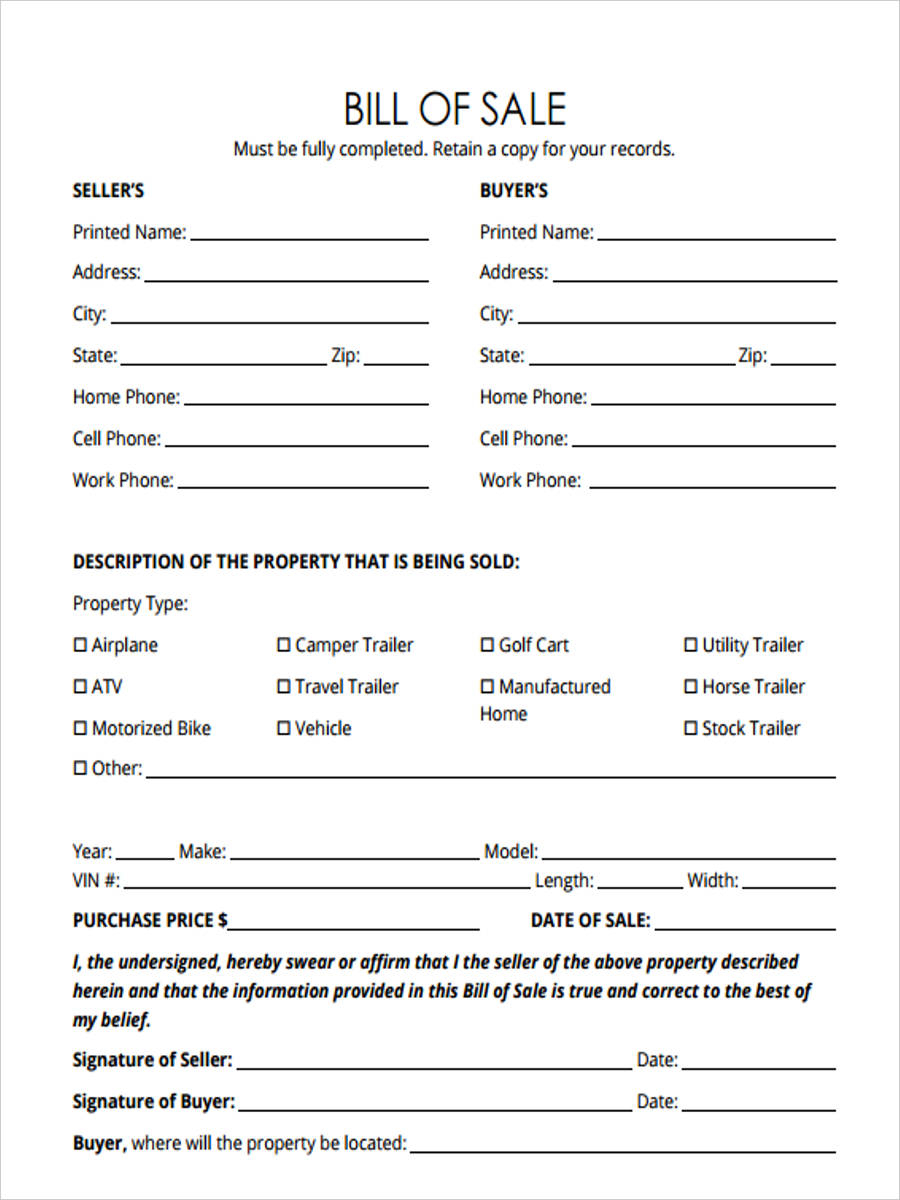 FREE 28 Sample Bill Of Sale Forms In PDF Ms Word