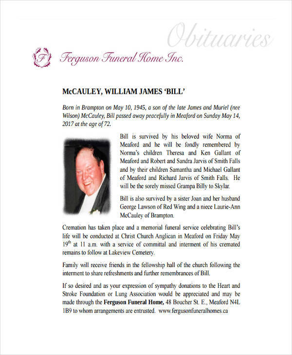 FREE 32 Obituary Templates In PDF MS Word PSD AI Publisher 