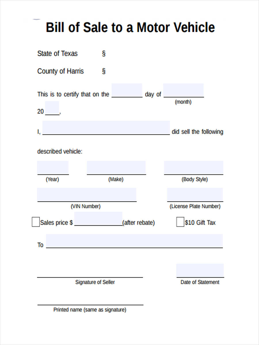 Car Bill Of Sale Template Printable FreePrintable.me