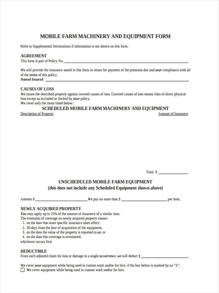 FREE 6 Sample Equipment Bill Of Sale Forms In PDF