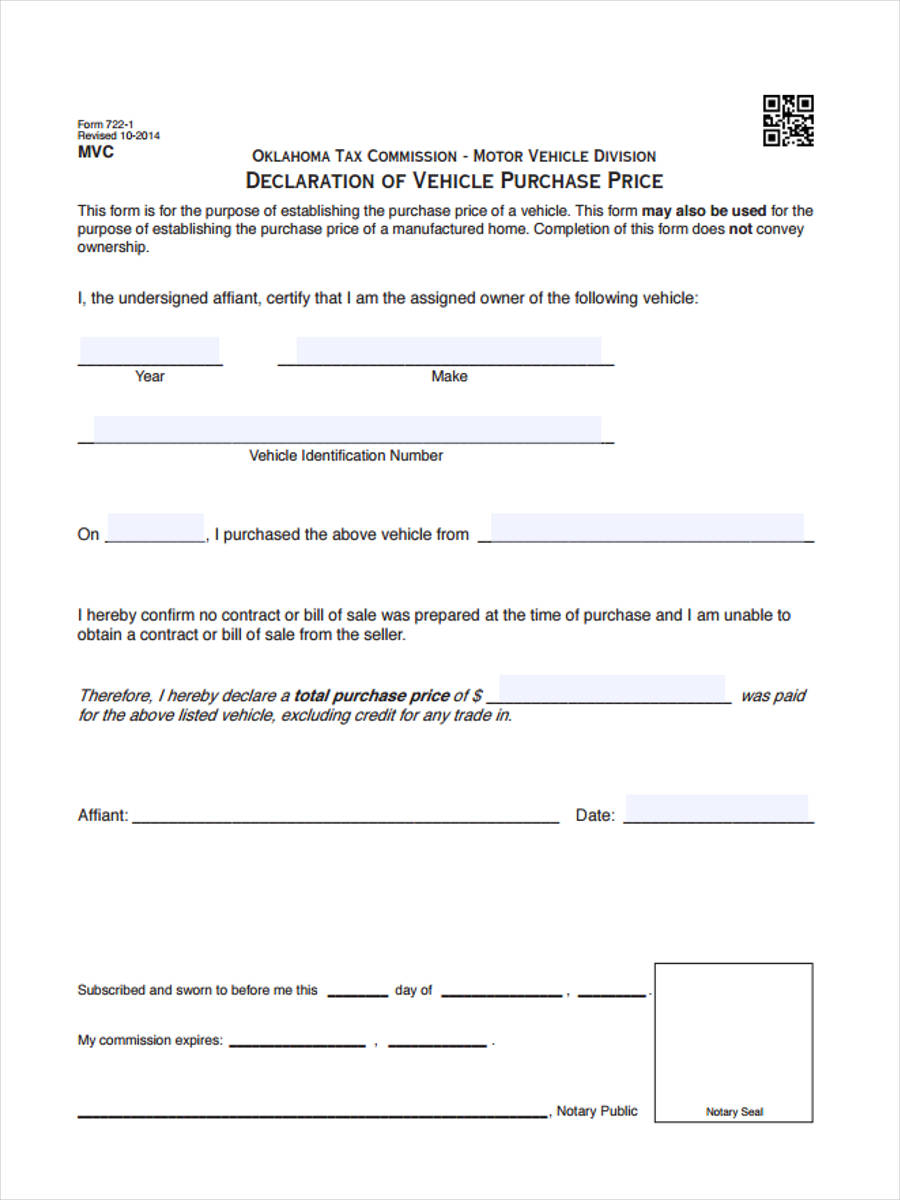 FREE 7 Vehicle Bill Of Sale Forms In PDF Ms Word