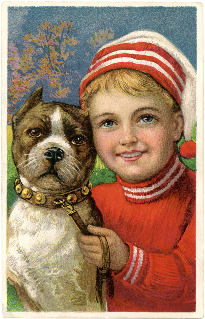 Free Christmas Picture Adorable Boy With Dog The Graphics Fairy