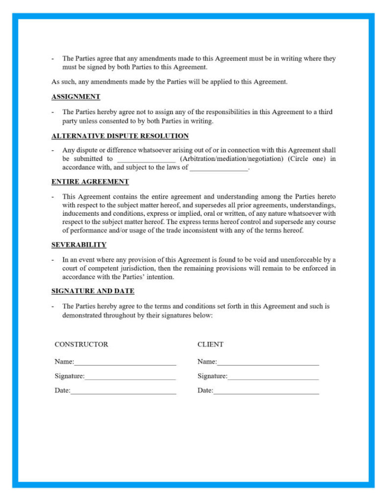 Free Construction Contracts Template