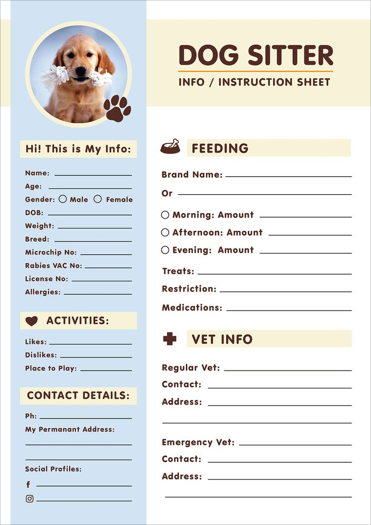 Free Dog Sitter Instruction Information Sheet Design Template Pet