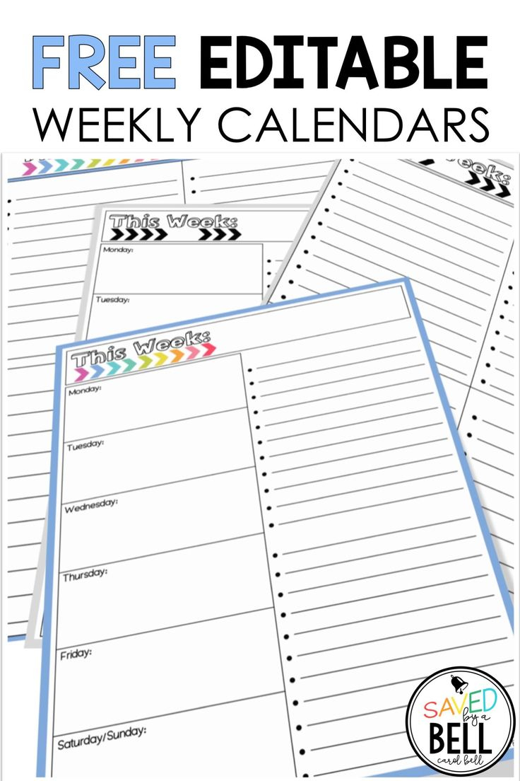 Free Editable Weekly Calendar In 2020 Printable Lesson Plans Free