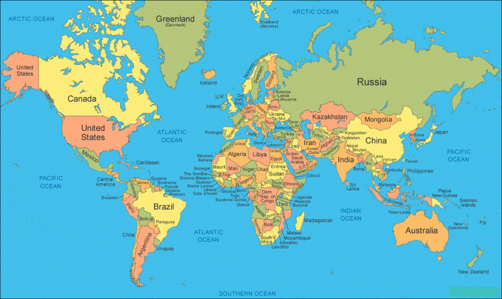 Free Large Printable World Map PDF With Countries World Map With 