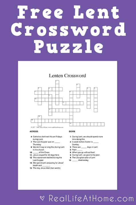 Free Lent Crossword Puzzle Printable For Kids And Teens