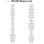 Free Printable 50 US States List Free Printable 50 US States List A