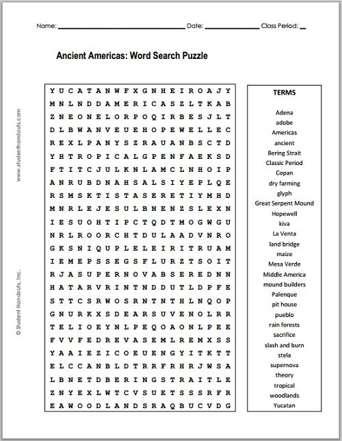 Free Printable Ancient Americas Word Search Puzzle Sight Word 