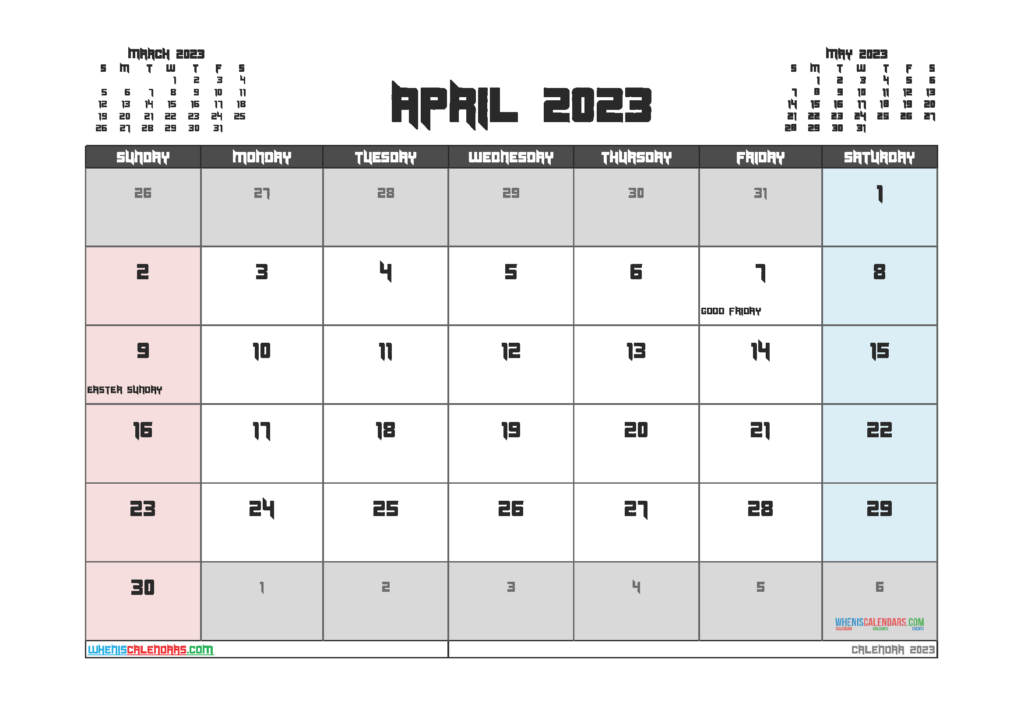 Free Printable April 2023 Calendar 12 Templates