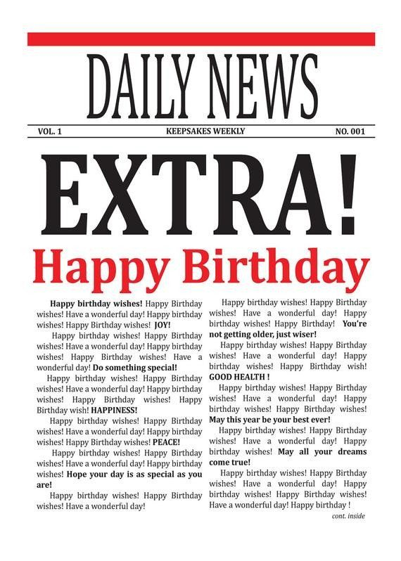 Free Printable Birthday Newspaper Items Similar To Newspaper Card 