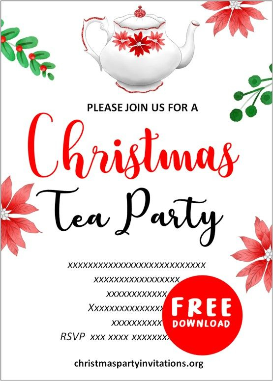 Free Printable Christmas Tea Party Invitations Templates Christmas 