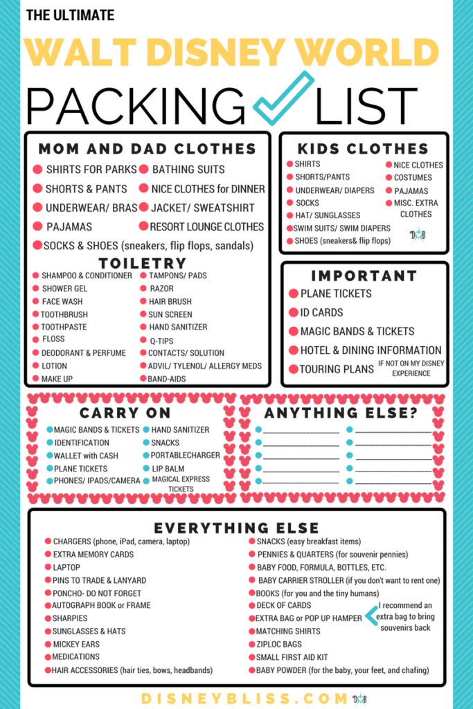 FREE Printable Disney Packing Check List Disney World Packing Disney 