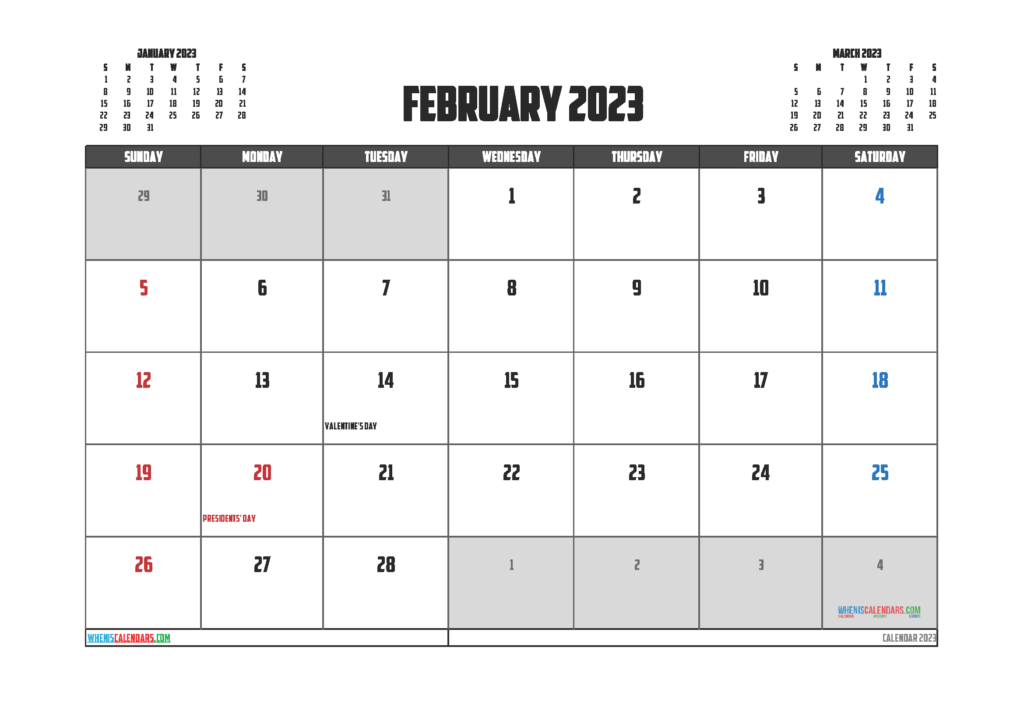 Free Printable February 2023 Calendar 12 Templates