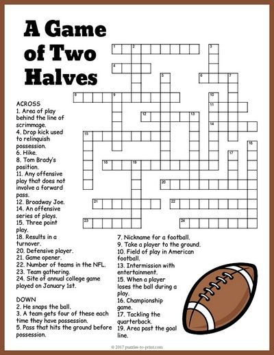 Free Printable Football Crossword Football Kids Crossword Super 