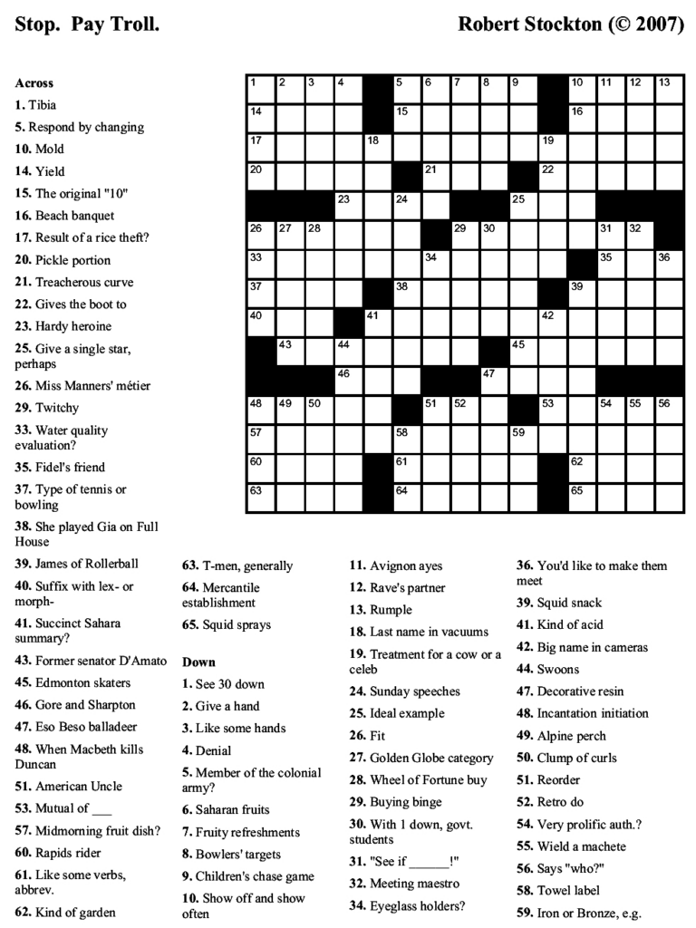 Free Printable General Knowledge Crossword Puzzles Printable 