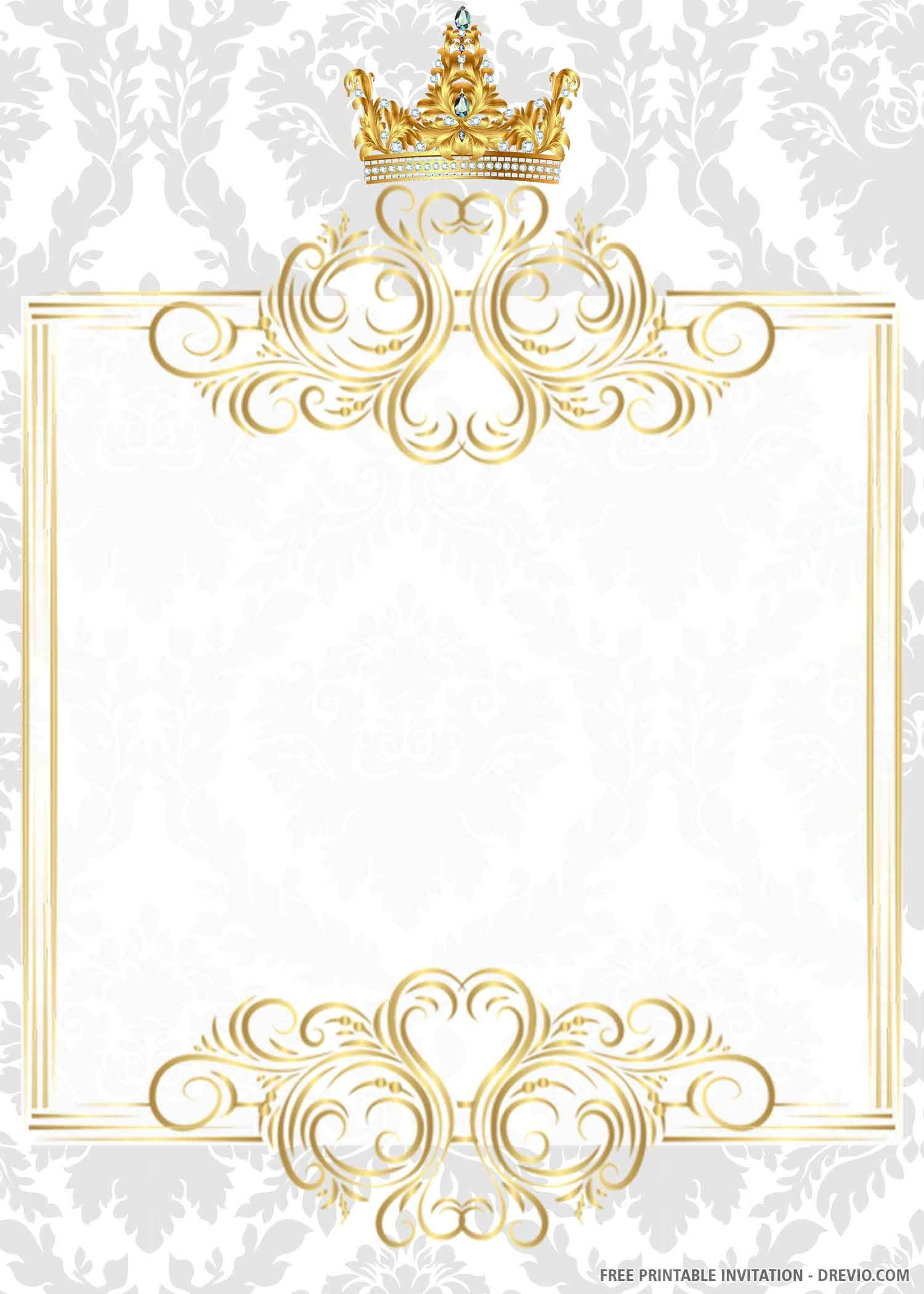 FREE PRINTABLE Gold Royal Wedding Invitation Templates Royal