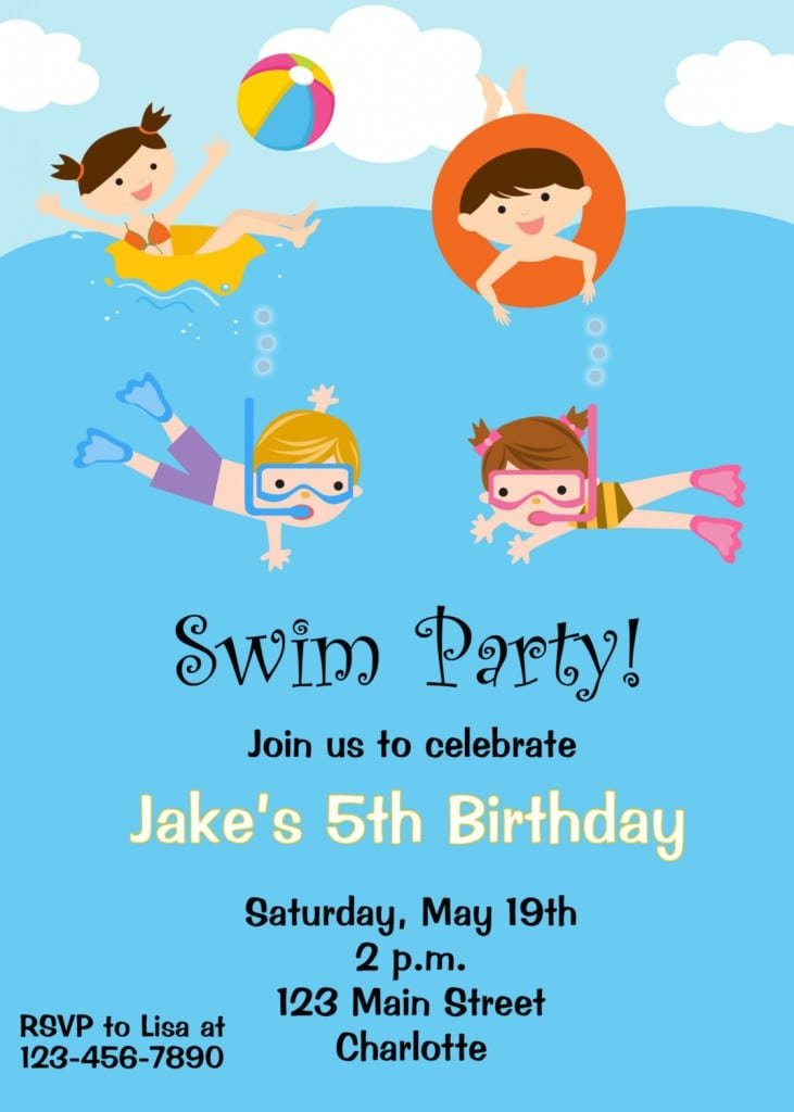 Free Printable Kids Pool Party Invitations Templates