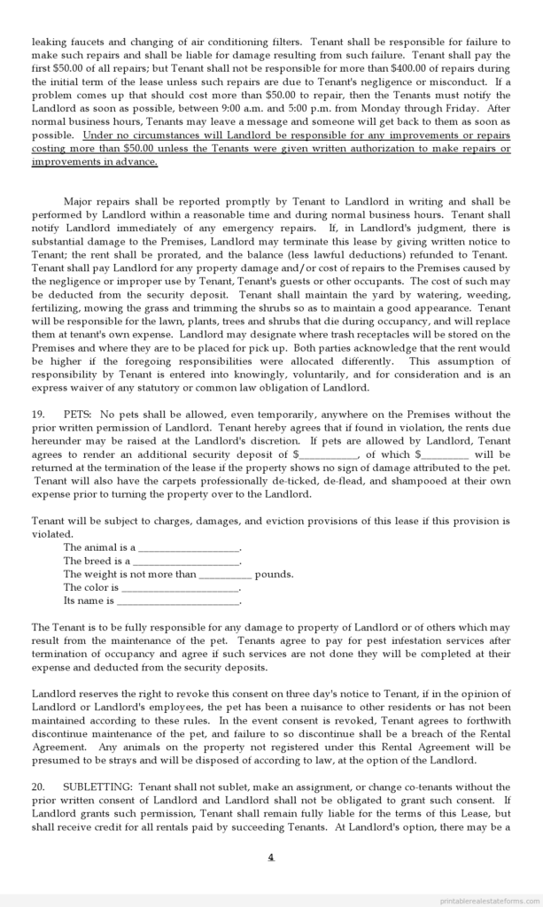 Free Printable Lease Agreement Forms WORD TEMPLATE 