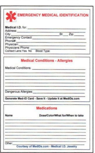 Free Printable Medical ID Cards Medical ID Wallet Size Cards MedIDs