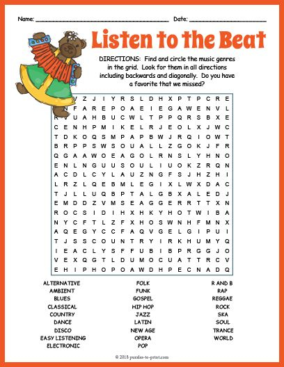 Free Printable Music Genres Word Search Music Vocabulary Music 