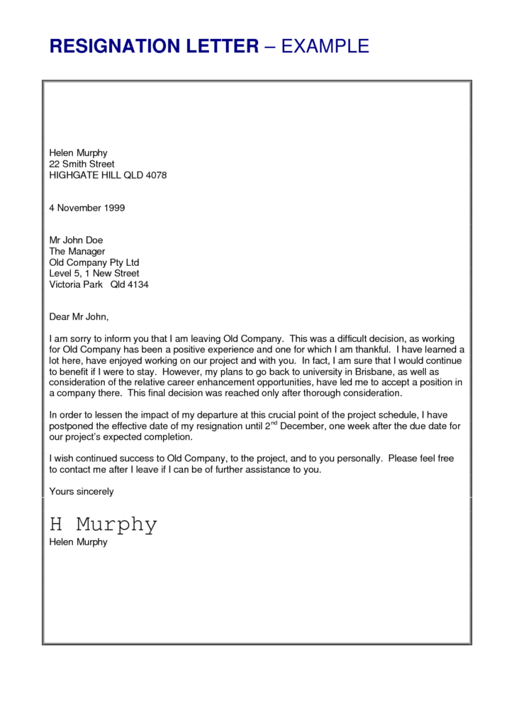 Free Printable Resignation Letter Template Collection Letter Template 