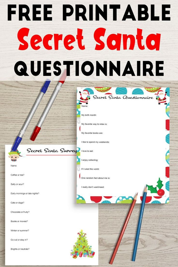 Free Printable Secret Santa Questionnaire Secret Santa Survey