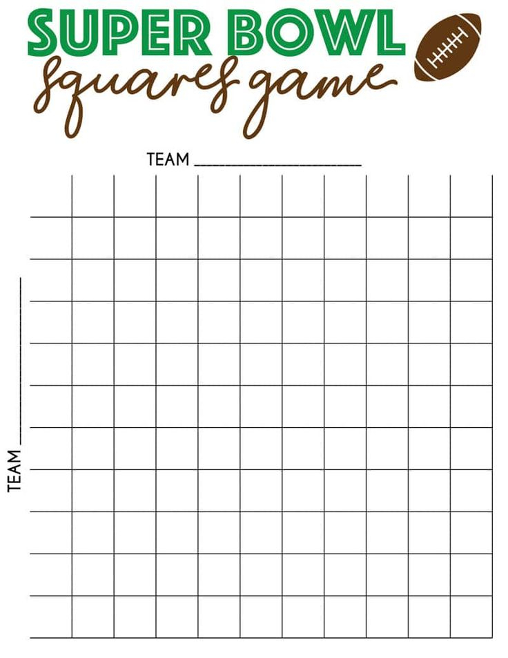 Free Printable Super Bowl Squares Template Football Squares