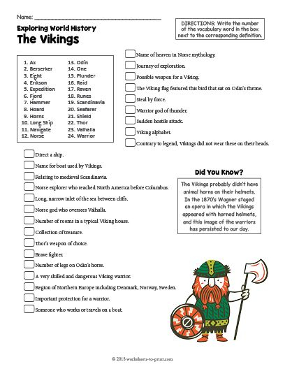 Free Printable The Vikings History Worksheet History Worksheets