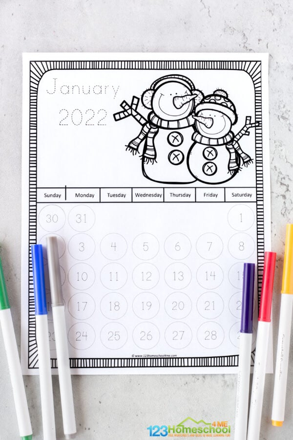 Free Printable Traceable Calendars 2023 For Kids