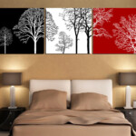 Free Shipping Black White And Red Tree Modern Wall Art Oil Painting