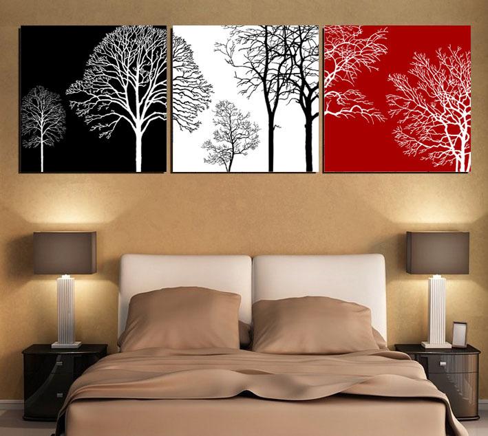 Free Shipping Black White And Red Tree Modern Wall Art Oil Painting 