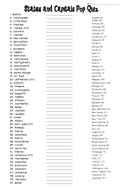 Free States And Capitals Study Sheets Memorization Pack For Quizzes 