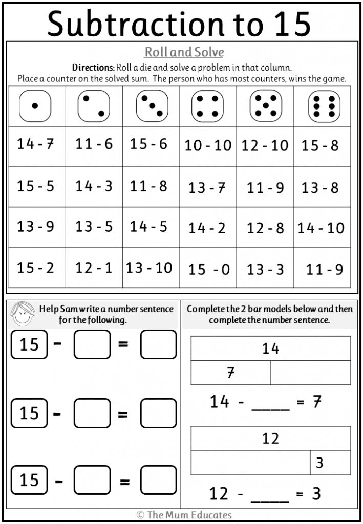 Free Subtraction To 15 Worksheet Subtraction Worksheets Subtraction 