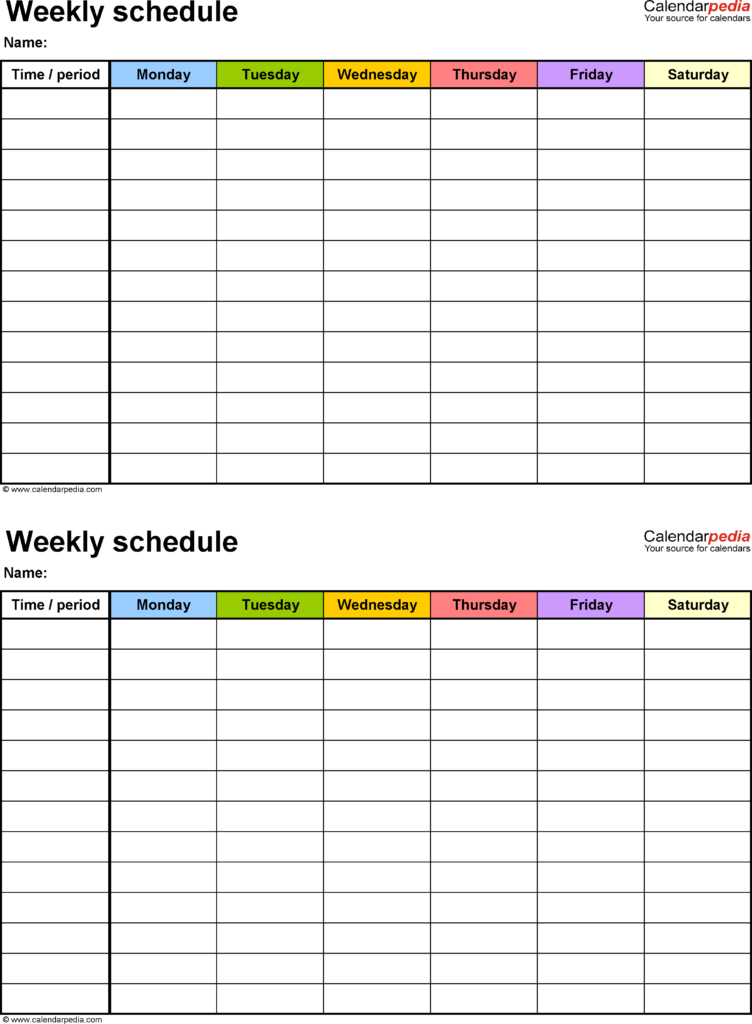 Free Weekly Schedule Templates For Word 18 Templates Excel Calendar 