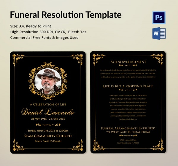 Funeral Resolution Template 5 Word PSD Format Download Free 