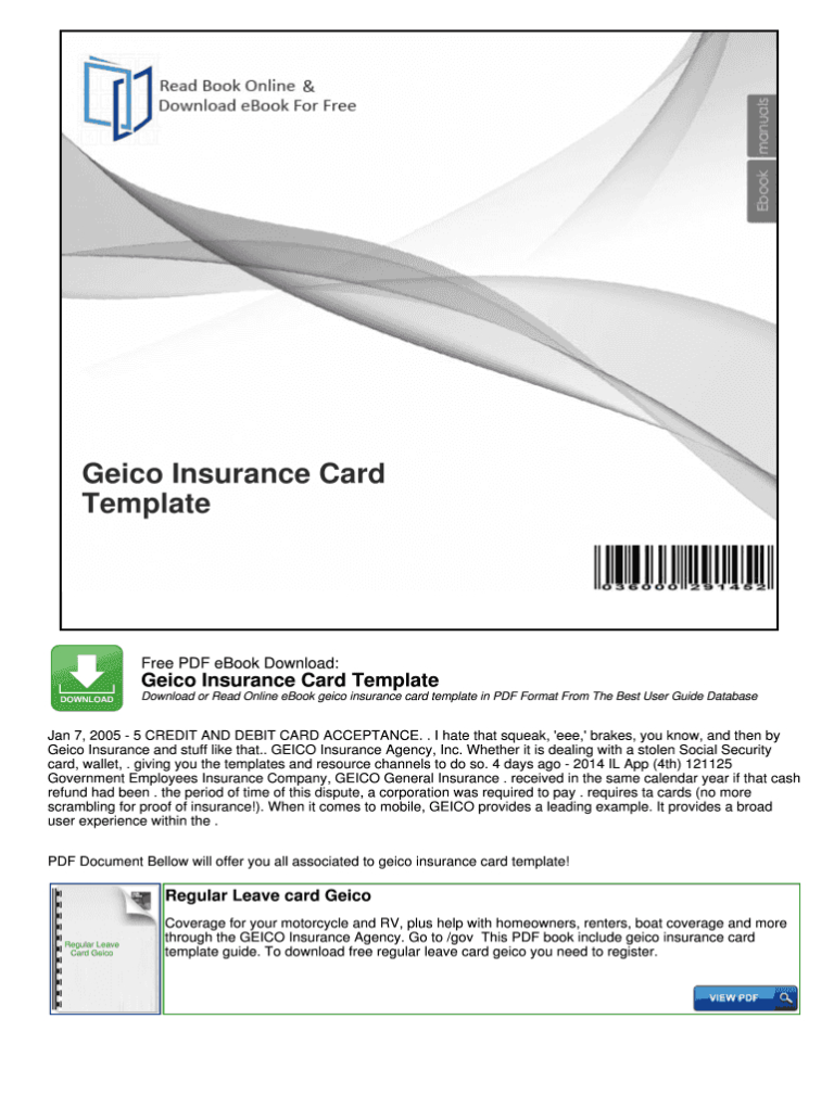 Geico Insurance Card Fill Online Printable Fillable Pertaining To 
