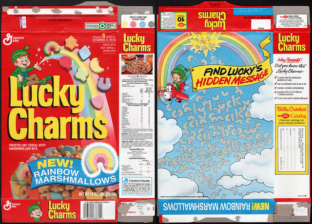 General Mills Lucky Charms New Rainbow Marshmallows Cereal Box 