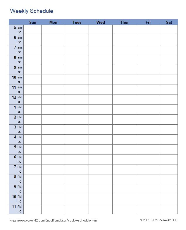 Get The Weekly Schedule 30 Minute Intervals For Google Sheets 