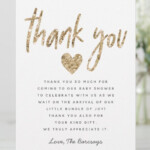 Glam Gold Glitter Heart Baby Shower Thank You Card Zazzle Baby