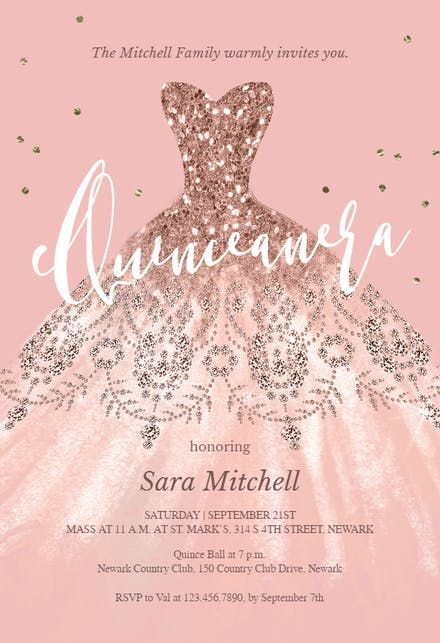 Glitter Dream Dress Quincea era Invitation Template free 